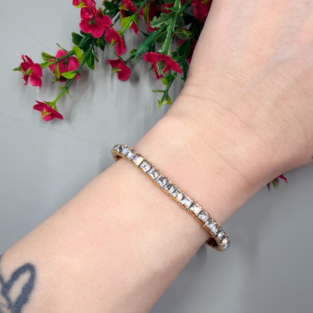 Gorgeous Baguette Cut Genuine Crystal Vintage Plated Tennis Bracelet